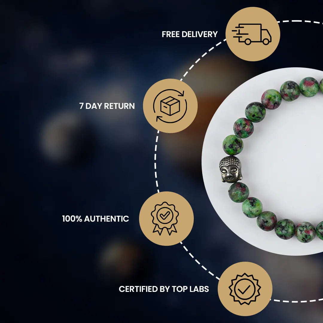 Ruby Zoisite Bracelet showcasing authenticity, certification, and delivery details