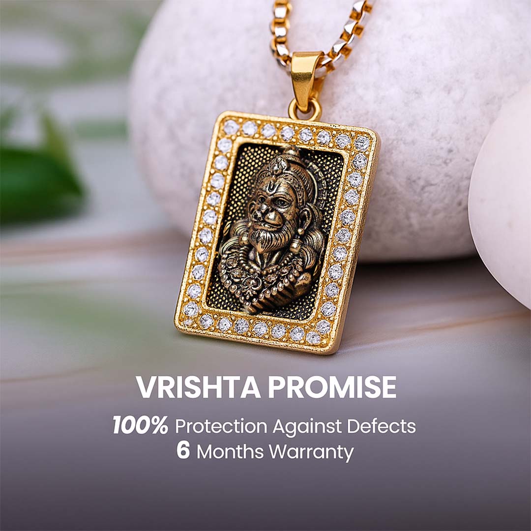 Vrishta Hanuman Ji Diamond-Cut Border 22K Gold Plated Chain Pendant