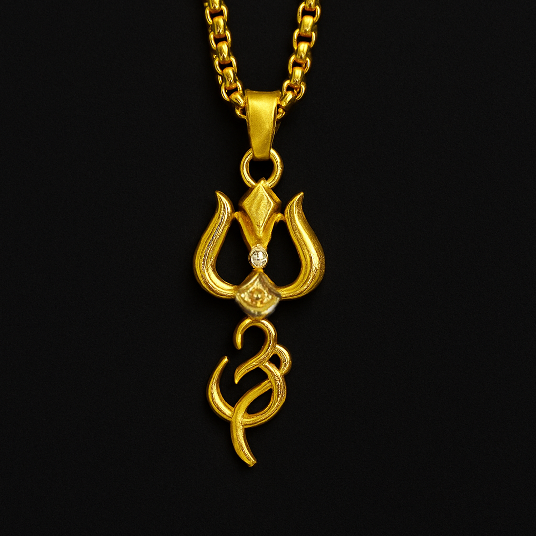 Vrishta Shining Om 22K Gold Plated Diamond Studded Chain Pendant