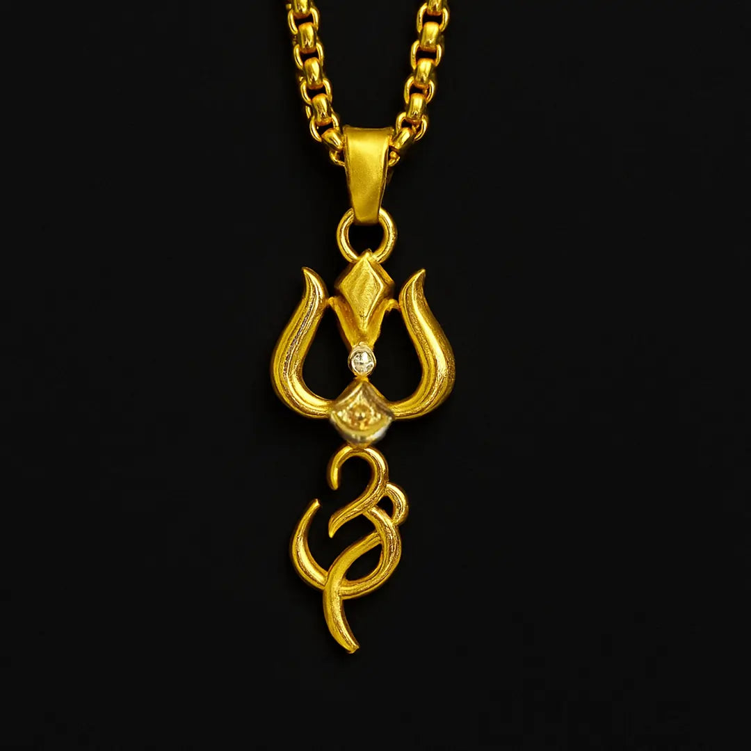 Vrishta Trishul Om 22K Gold Plated Chain Pendant