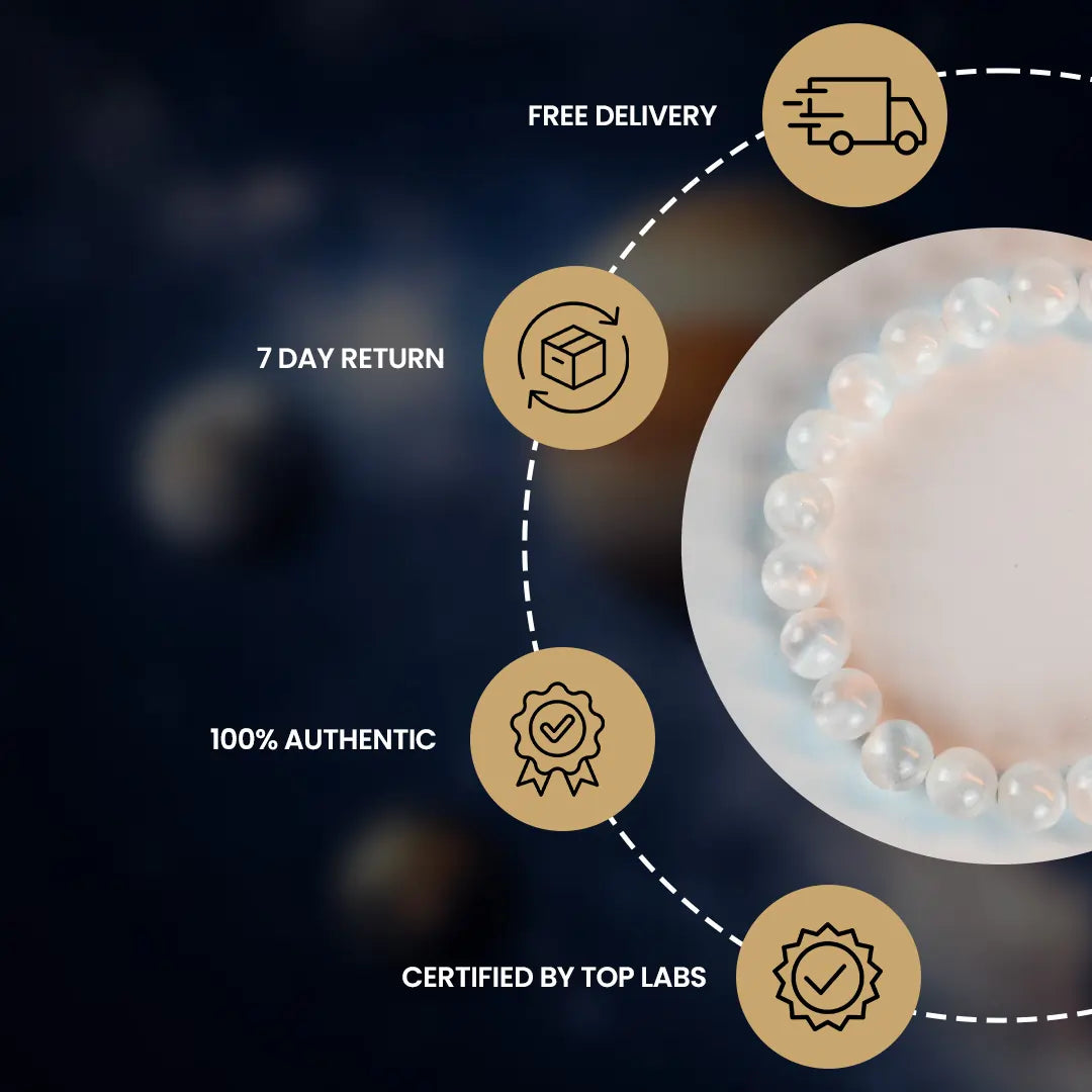 Selenite Bracelet showcasing authenticity, certification, and delivery details