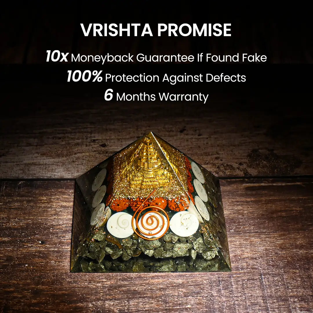 Vrishta Pyrite Orgone Pyramid 90 MM