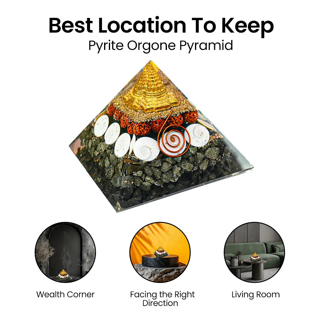 Vrishta Pyrite Orgone Pyramid 90 MM
