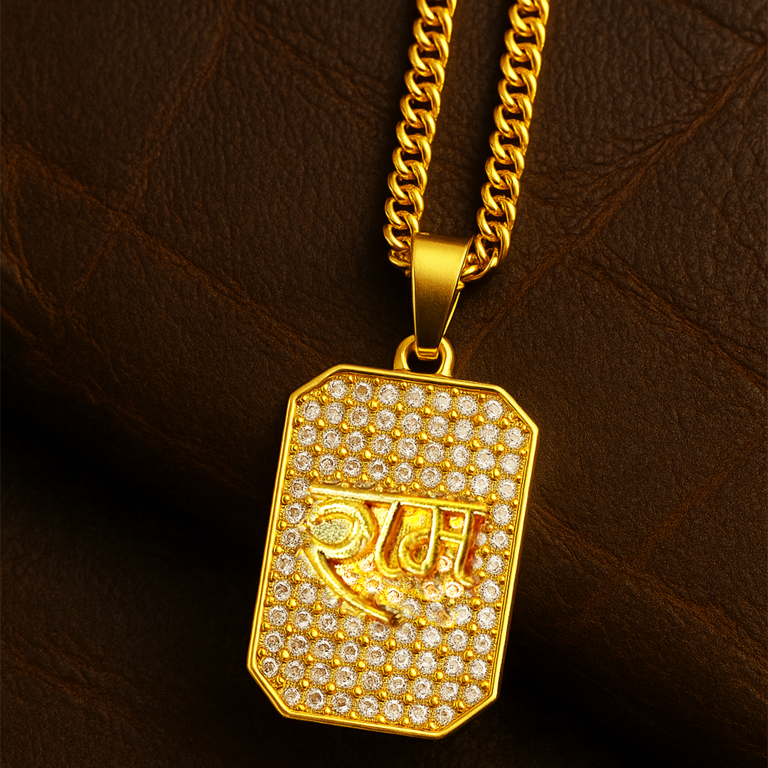 Vrishta Ram Ji 22K Gold Plated Diamond Studded Pendant with Chain