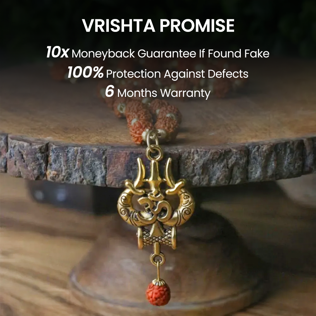 Vrishta Gold Plated 5 Mukhi Rudraksh Om Shiva Necklace with 6-Month Replacement Warranty Promise
