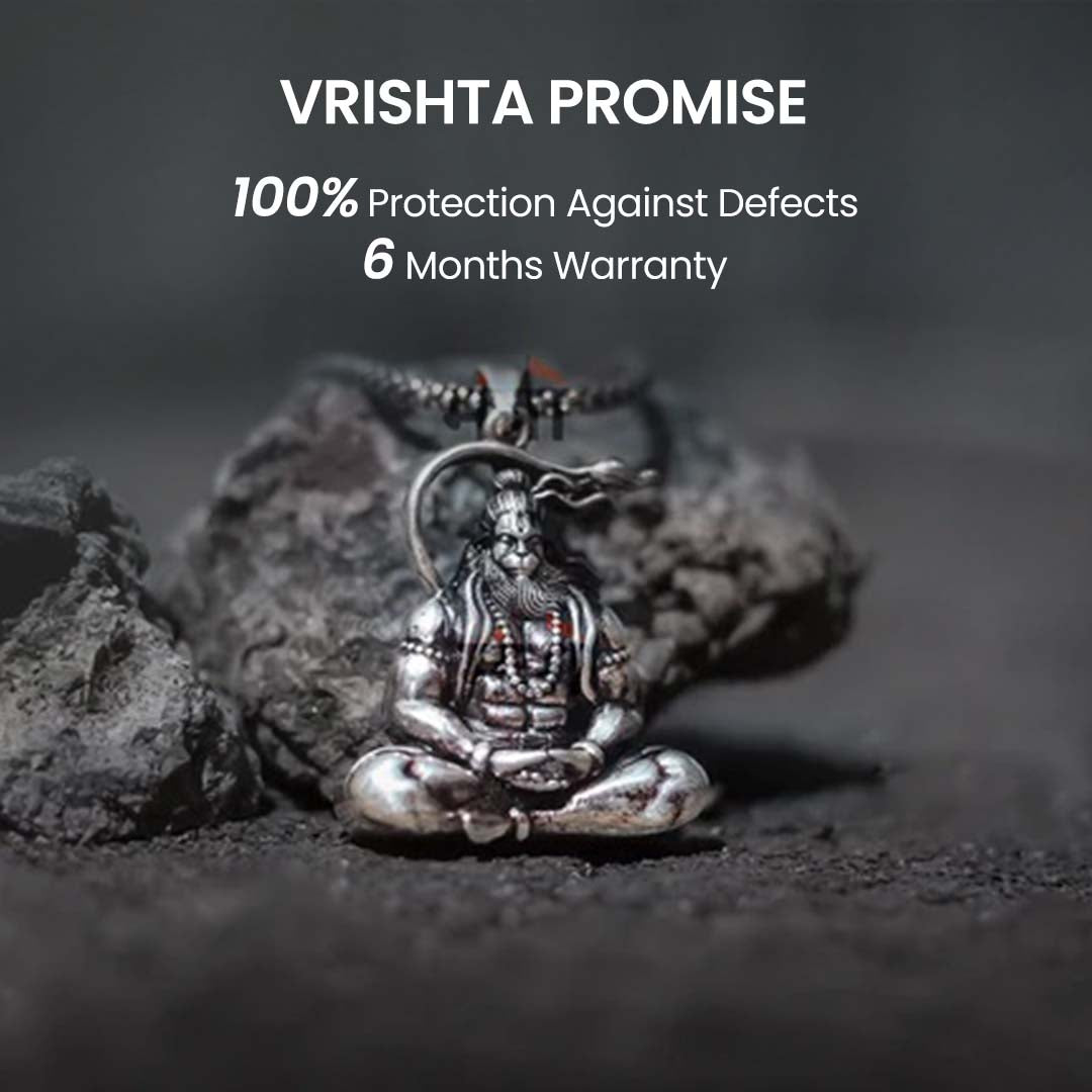 Vrishta Meditating Hanuman Ji Sterling Silver Pendant With Chain with 6-Month Warranty Promise