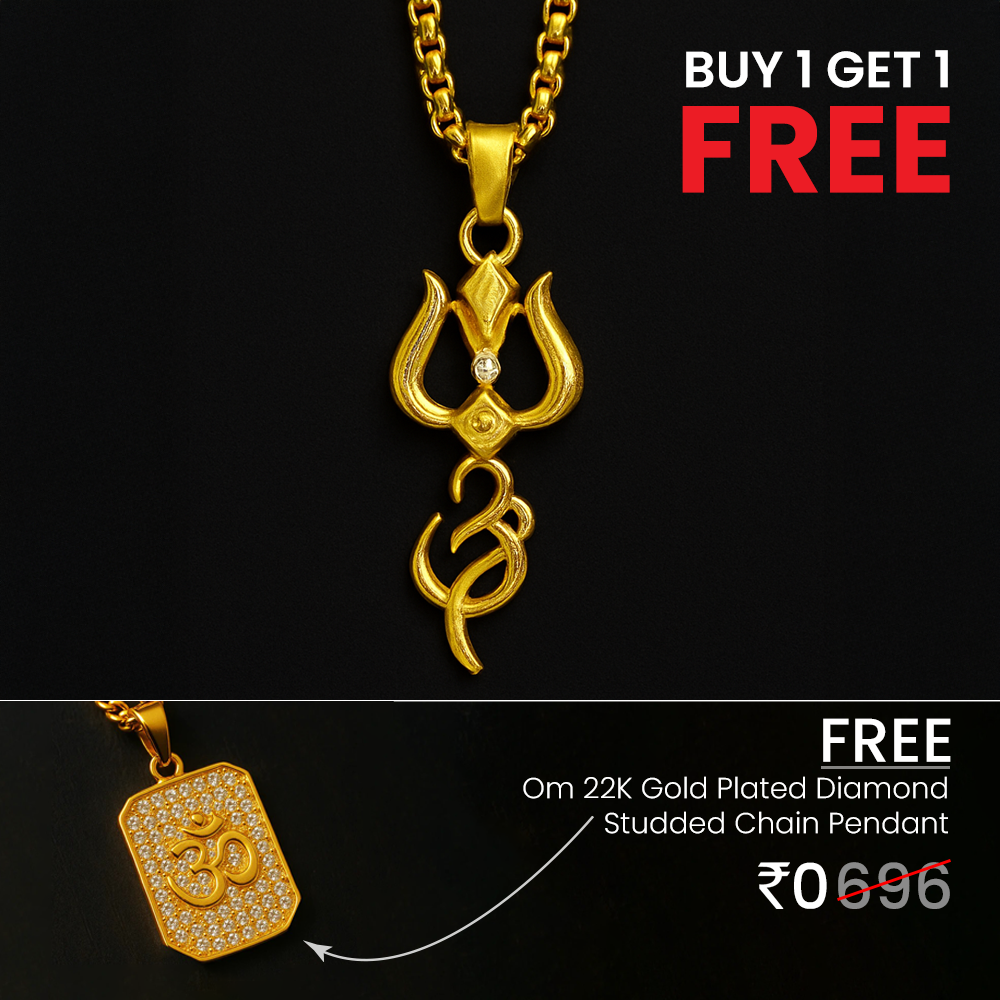 Vrishta Shiva Trishul Om 22K Gold Plated Chain Pendant