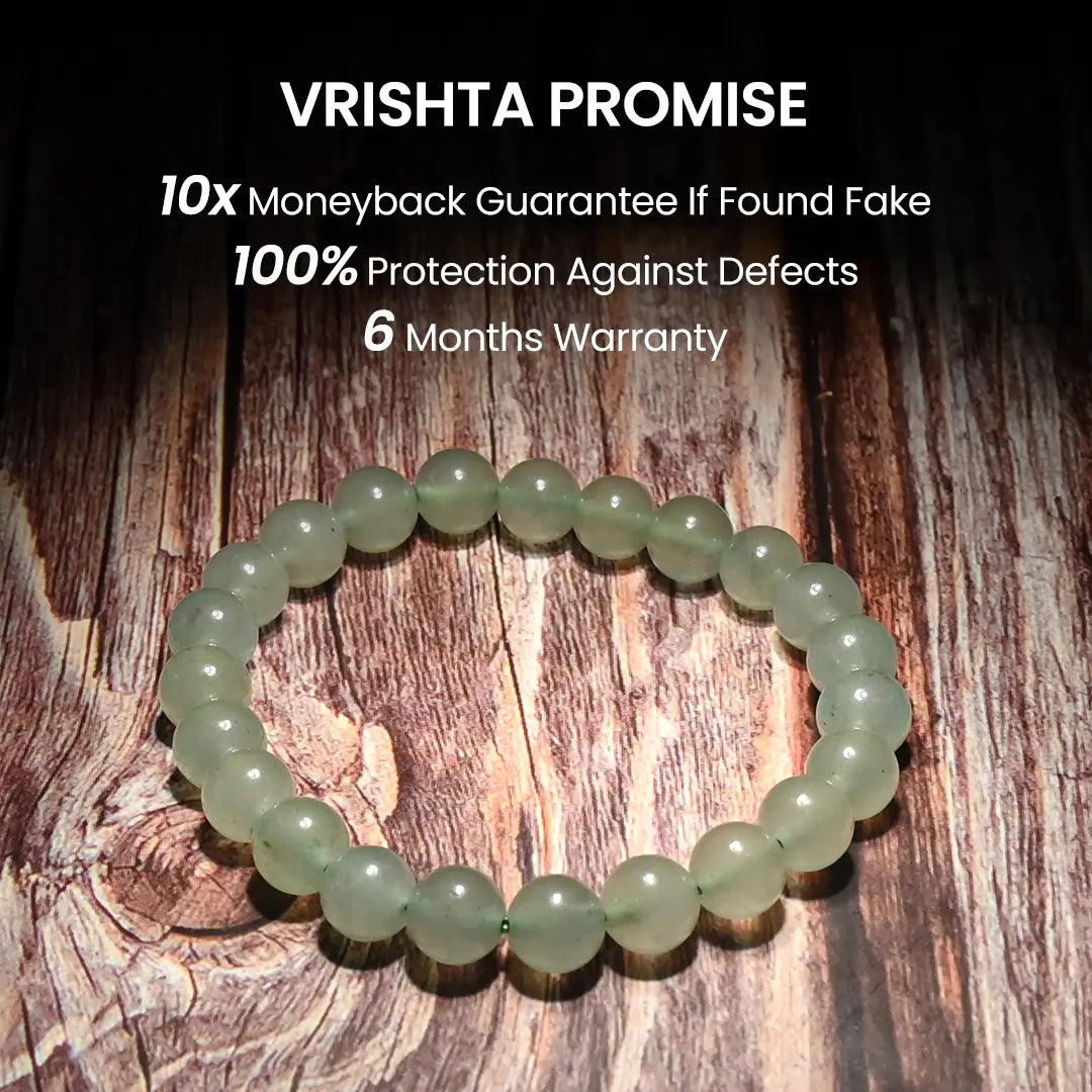 Vrishta Guarantee on Green Aventurine Bracelet with authenticity, warranty, and trust promise