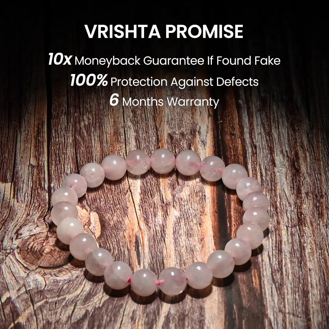 Vrishta Guarantee on Rose Quartz Bracelet with authenticity, warranty, and trust promise