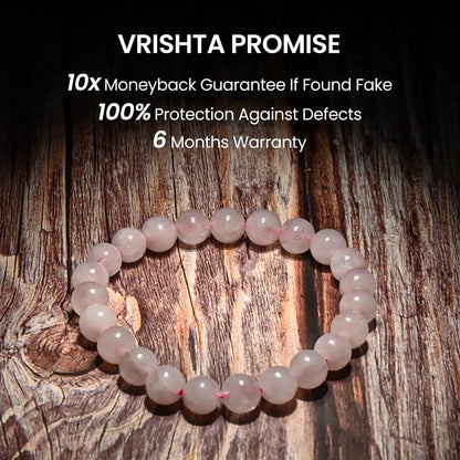 Vrishta Guarantee on Rose Quartz Bracelet with authenticity, warranty, and trust promise