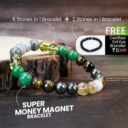 Money Magnet Bracelet with multiple healing stones plus free Evil Eye bracelet