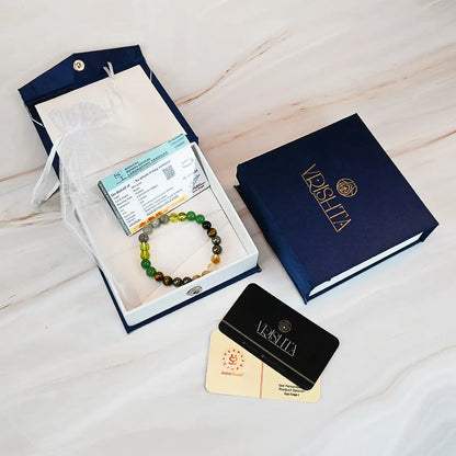 Vrishta Money Magnet Bracelet with premium packaging and stone certification.