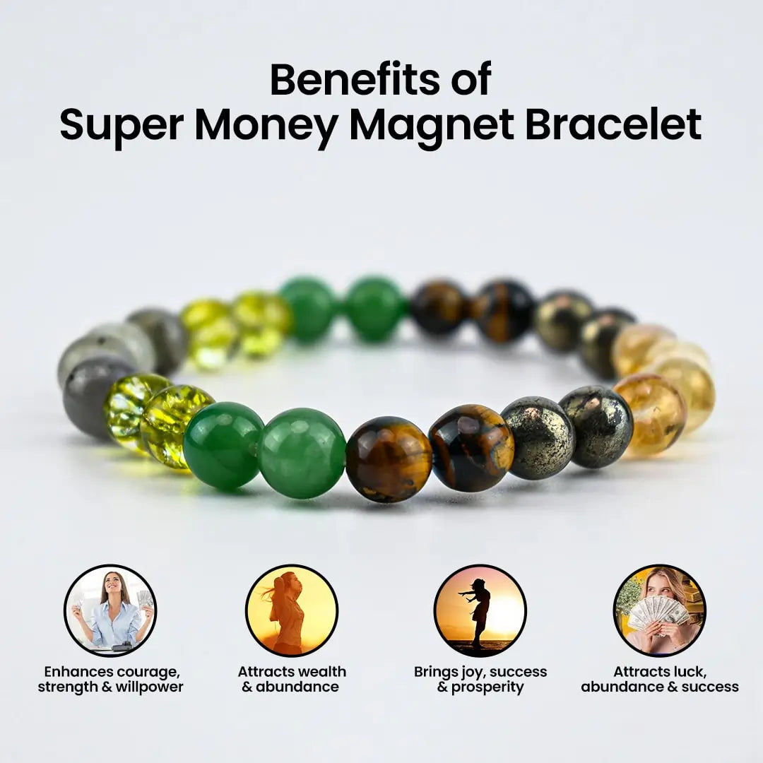 Vrishta Super Money Magnet Bracelet with key benefits for wealth and protection.