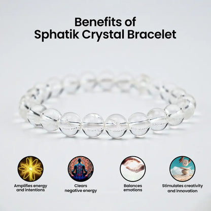 Vrishta Certified & Activated Sphatik Crystal Bracelet for Positivity & Confidence