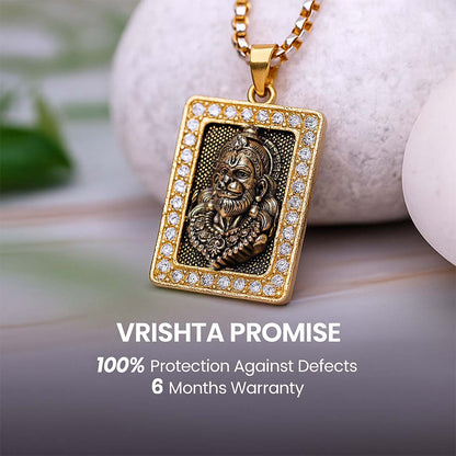 Vrishta Hanuman Ji Diamond-Cut Border 22K Gold Plated Chain Pendant