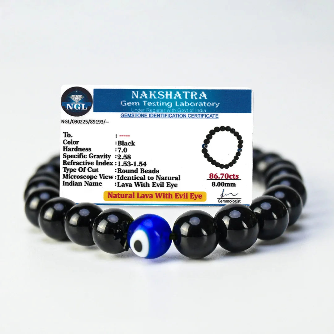 Vrishta 7 Chakra Black Onyx with Evil Eye Bracelet with gem testing laboratory certificate