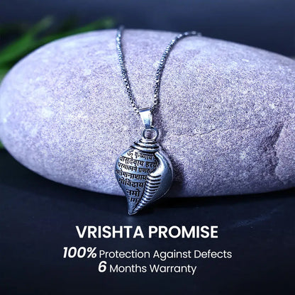 Vrishta 6-Month Warranty Promise for Vasudevaya Mantra Shankh Sterling Silver Coated Chain Pendant