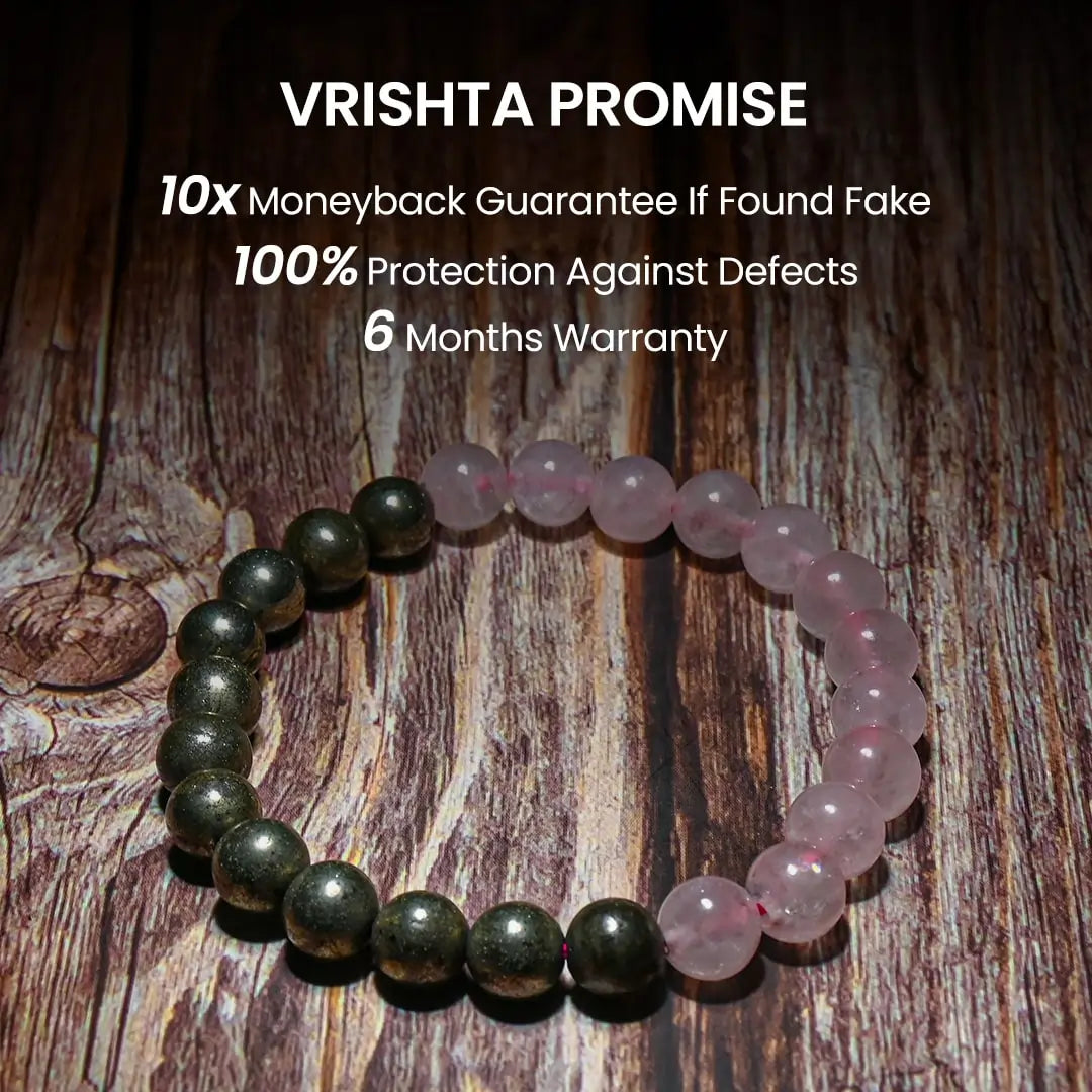 Vrishta Love & Wealth Bracelet with pyrite and rose quartz for love, wealth, and positive energy