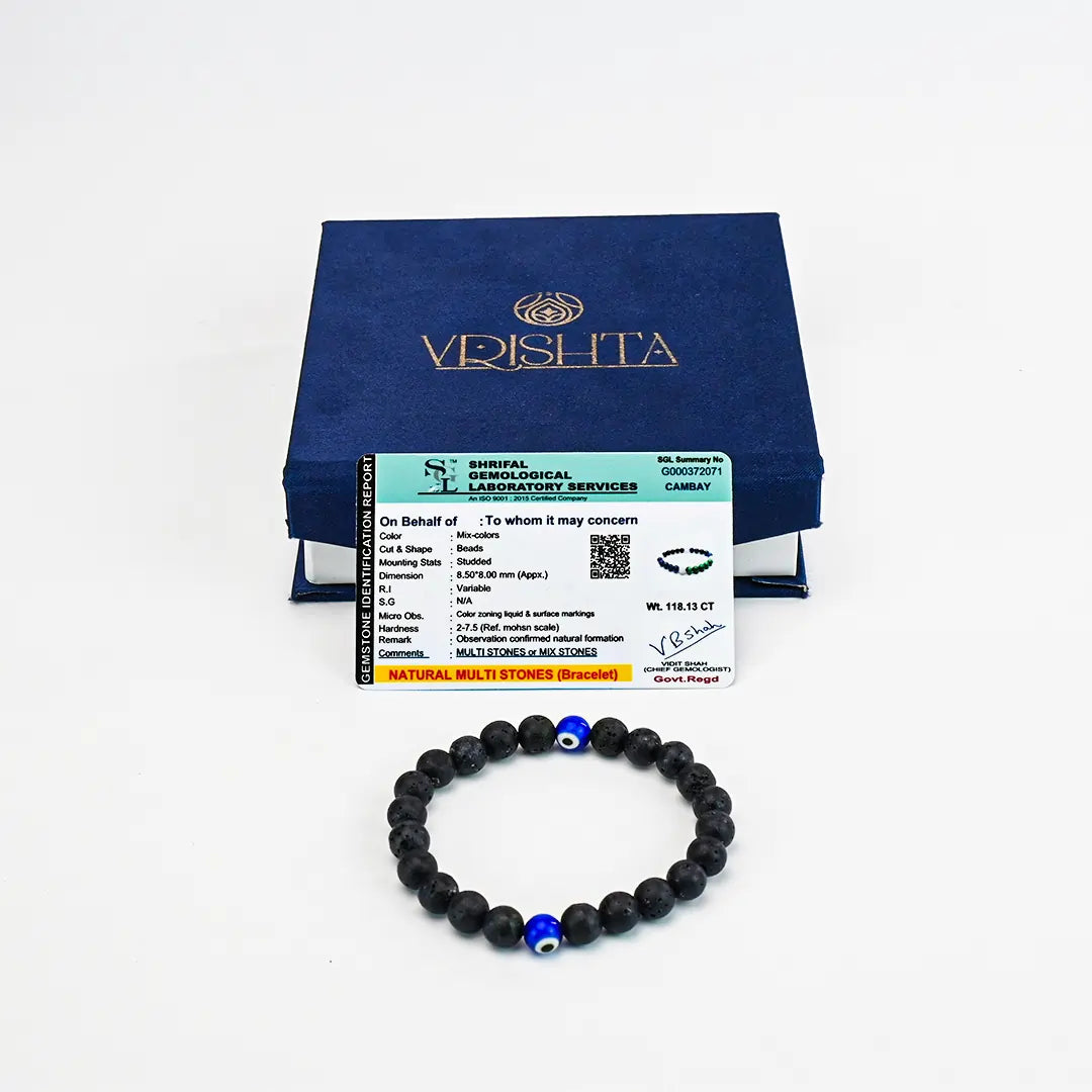 Vrishta Natural Evil Eye Bracelet with authenticity certificate in premium Kappa box.