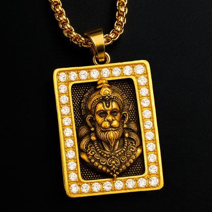 Vrishta Hanuman Ji Diamond-Cut Border 22K Gold Plated Chain Pendant