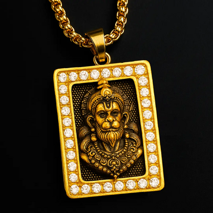 Vrishta Hanuman Ji 22K Gold Plated Chain Pendant with Diamond-Cut Border