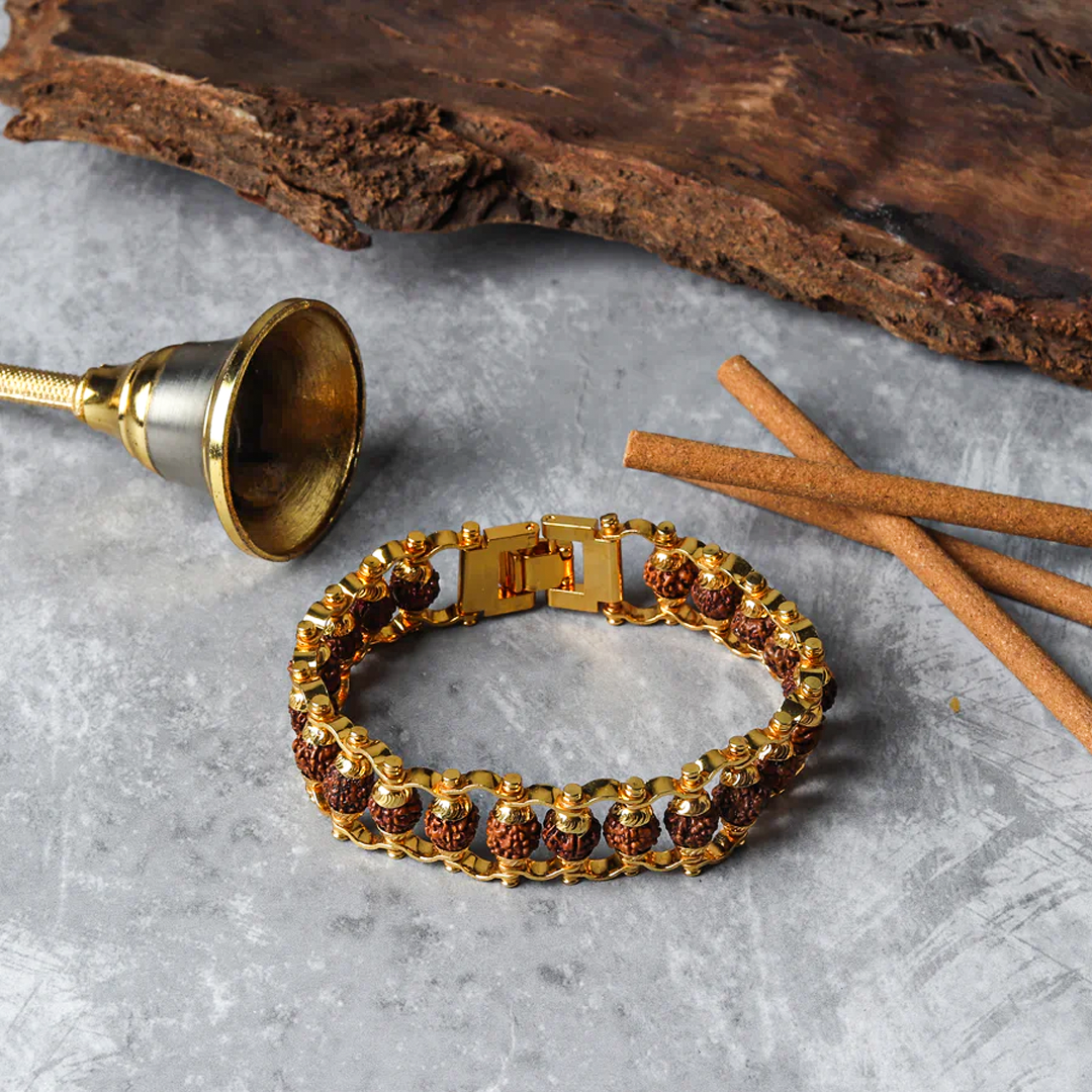 Vrishta Original Gold Plated 5 Mukhi Rudraksha Bracelet