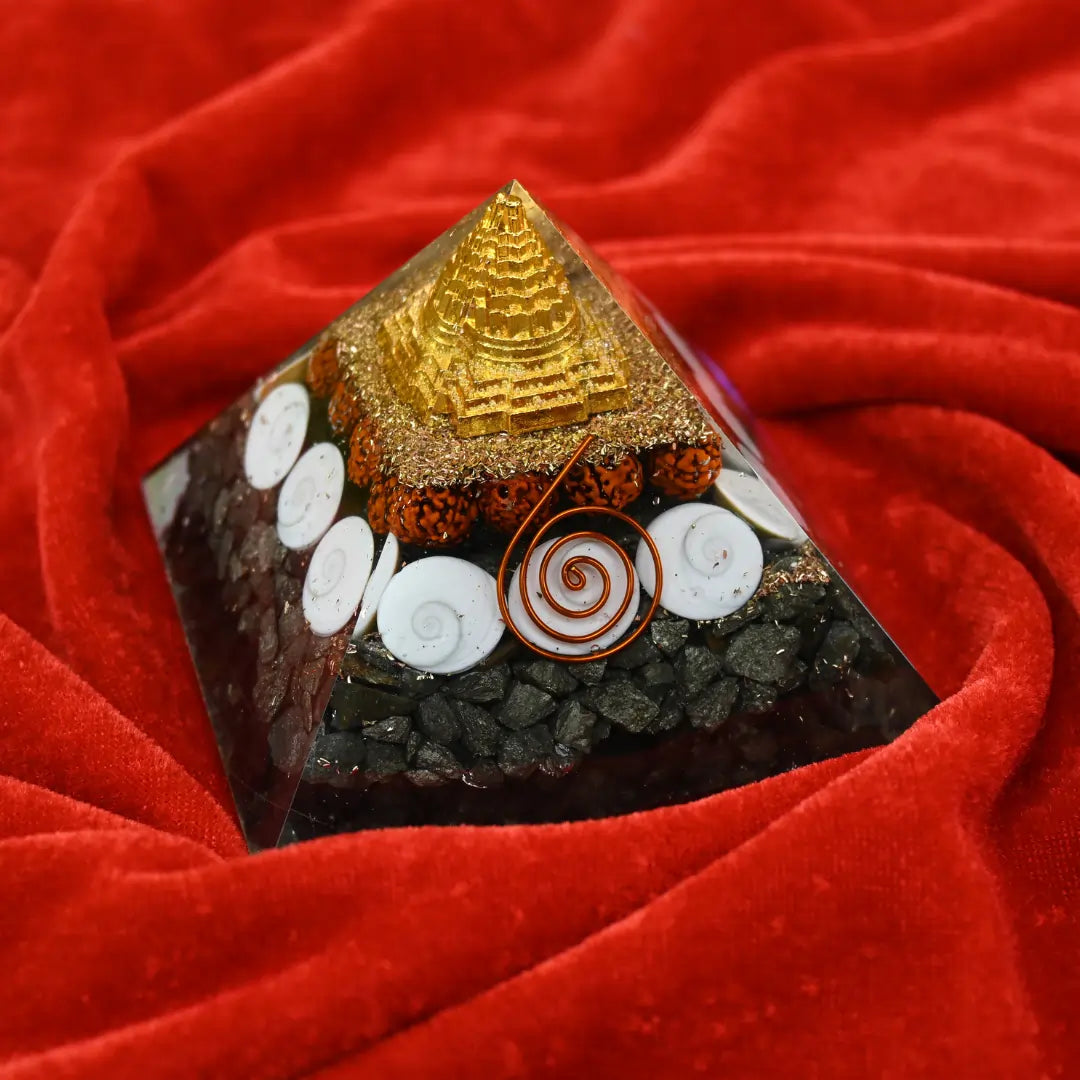 Vrishta Pyrite Orgone Pyramid 90 MM