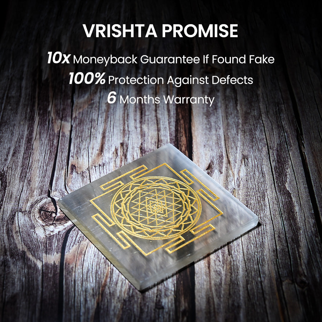 Vrishta Selenite Plate with Golden Shri Yantra