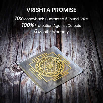 Vrishta Selenite Plate with Golden Shri Yantra
