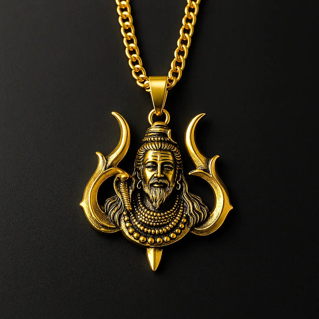 Vrishta Shankar Trishul 22K Gold Plated Chain Pendant featuring Lord Shiva face with Trishul