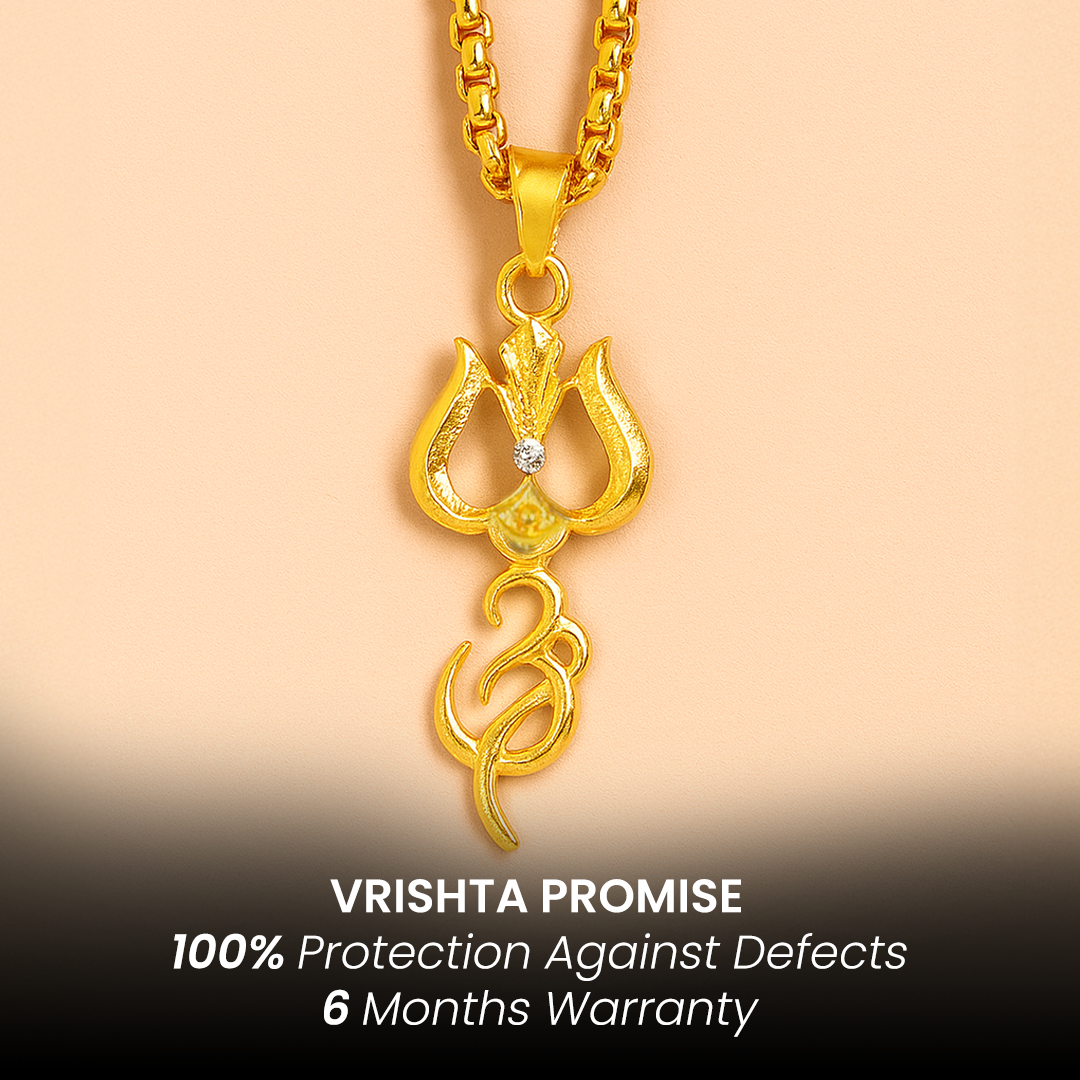 Vrishta Shiva Trishul Om  22K Gold Plated Chain Pendant