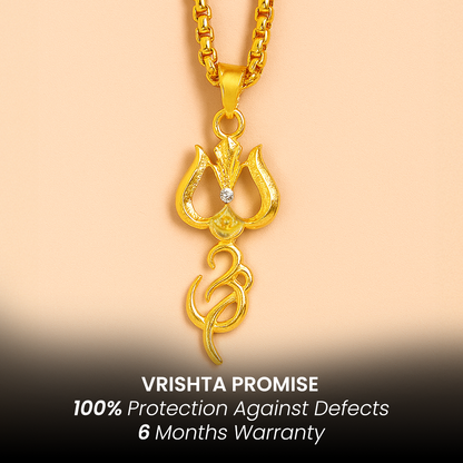 Vrishta Shiva Trishul Om  22K Gold Plated Chain Pendant