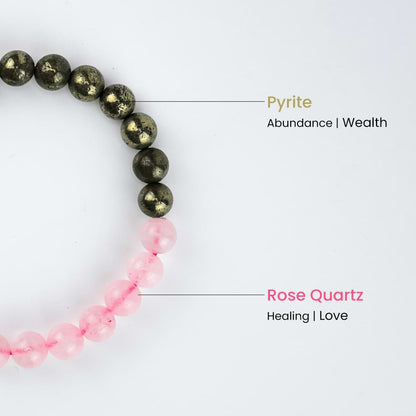 Certified and activated Love & Wealth Bracelet with pyrite and rose quartz crystals