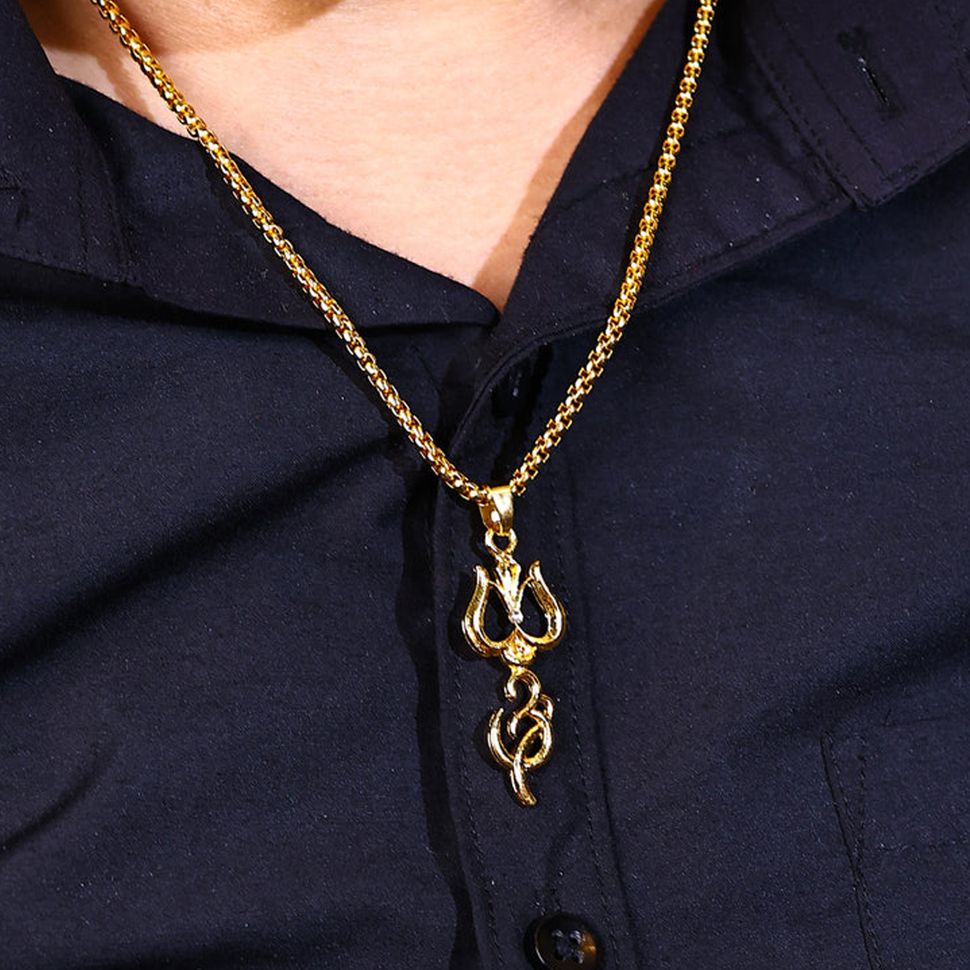 Vrishta Shining Om 22K Gold Plated Diamond Studded Chain Pendant