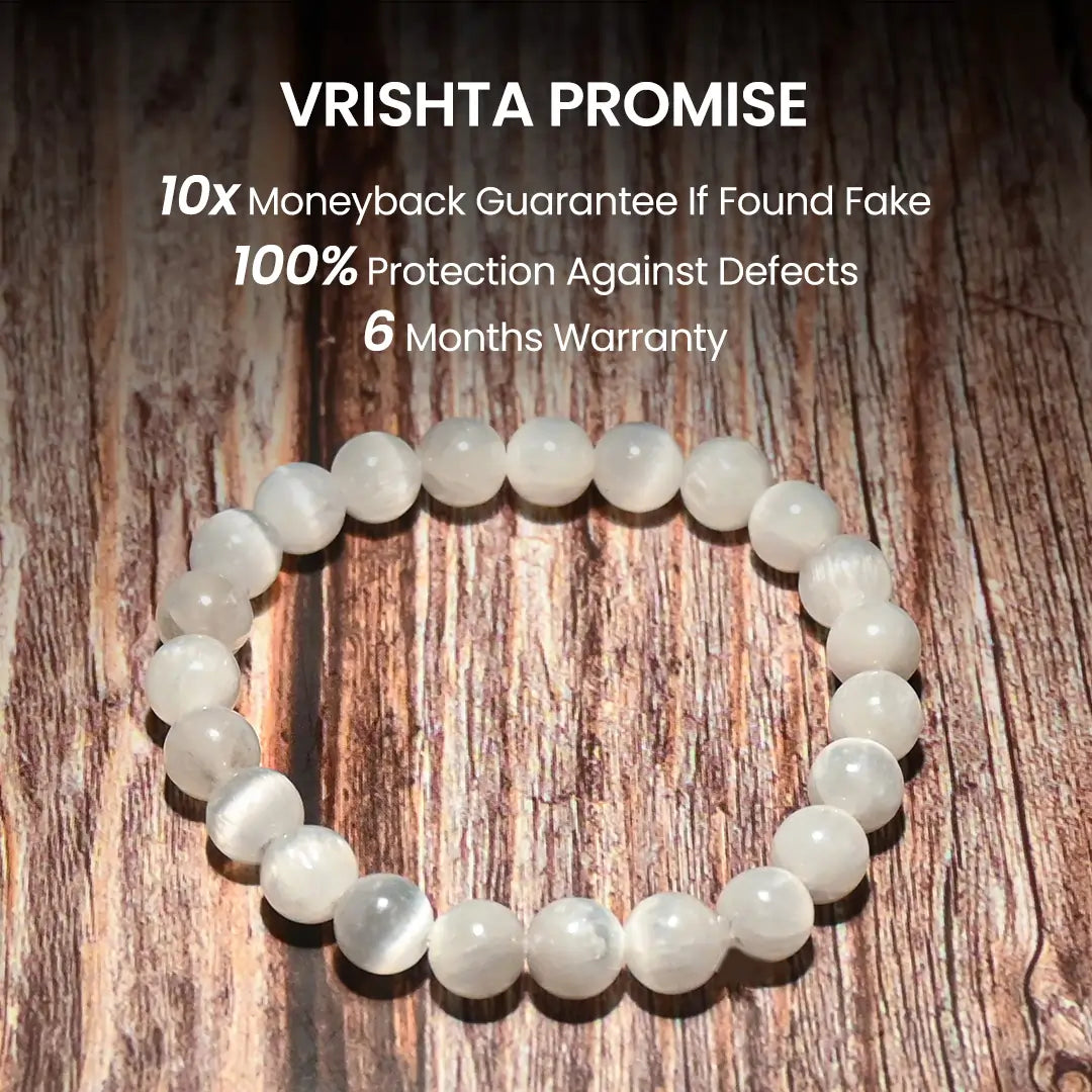 Vrishta Guarantee on Selenite Bracelet with authenticity, warranty, and trust promise