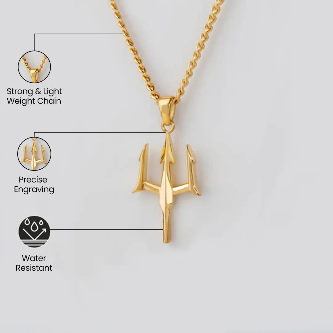 Vrishta Trishul 22K Gold Plated Chain Pendant featuring Lord Shiva Trishul design with intricate detailing