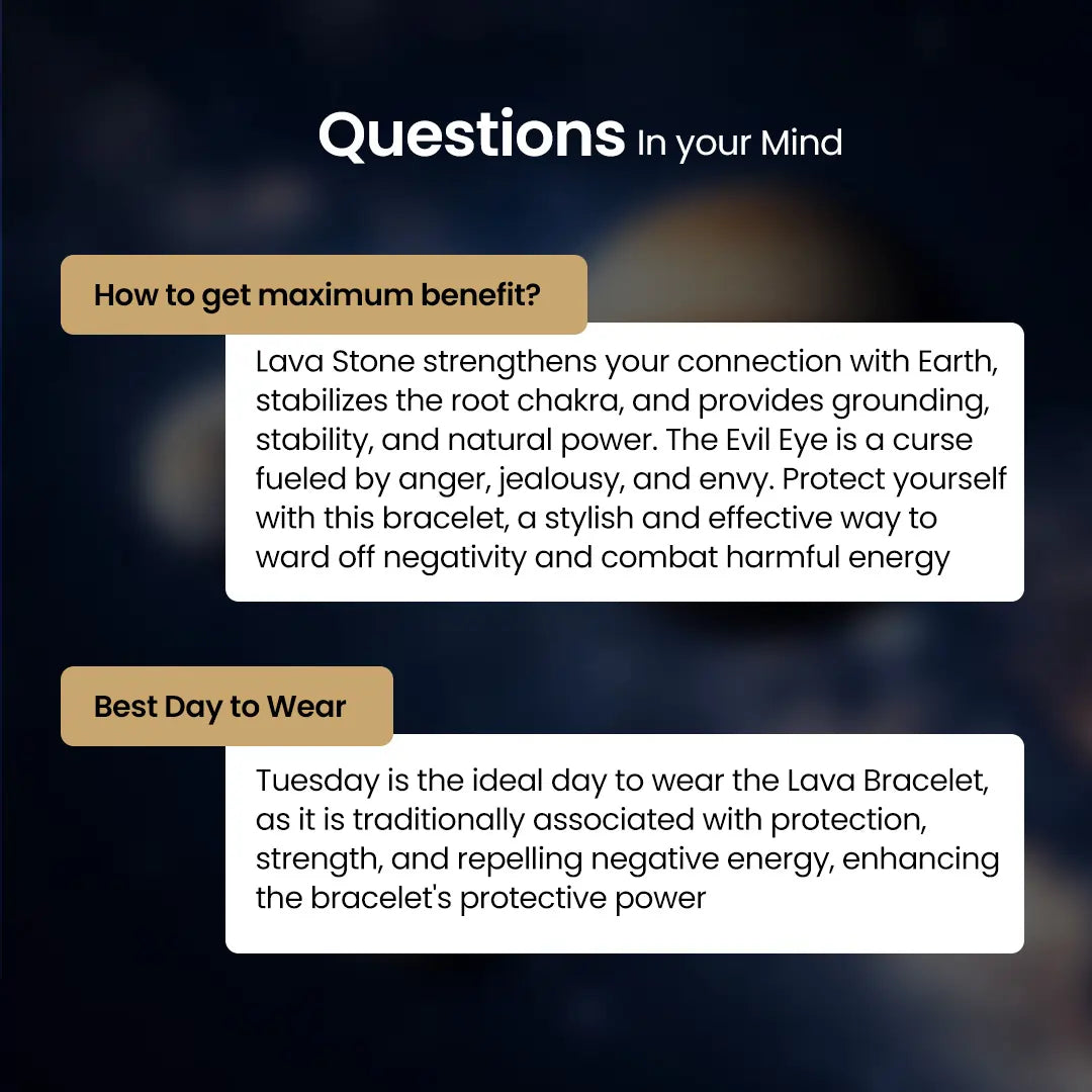 Questions and answers about the Vrishta Natural Evil Eye Bracelet and its spiritual benefits.