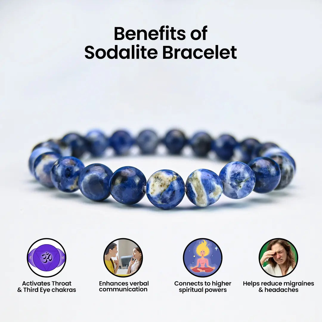 Certified Vrishta Sodalite Bracelet to activate throat and third eye chakras