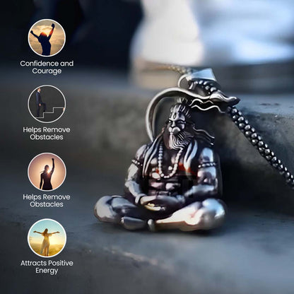 Meditating Hanuman Ji Silver Plated Pendant With Chain