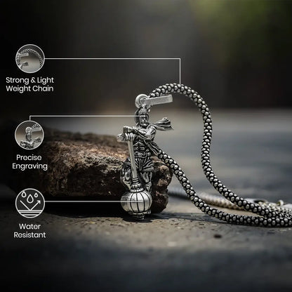 Vrishta Hanuman Ji With Gada Sterling Silver Coated Chain Pendant with intricate detailing