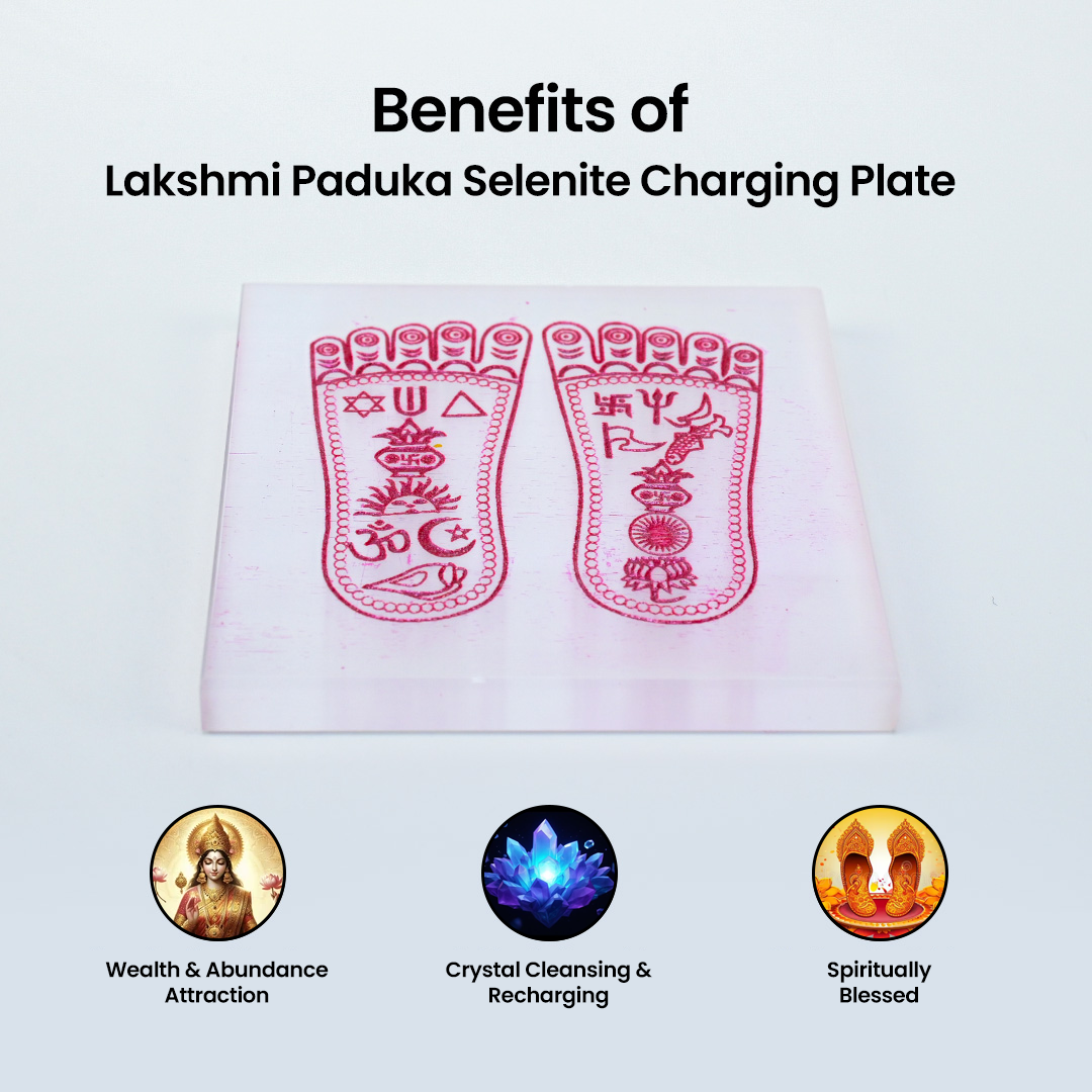 Vrishta Lakshmi Paduka Selenite Plate to recharge crystals and promote prosperity