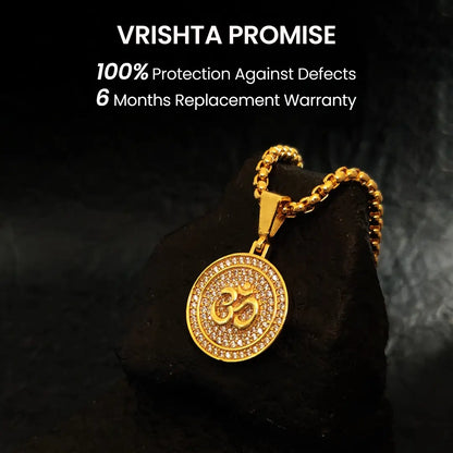 Vrishta Promise on 6 Month Replacement Warranty for Round Om Pendant