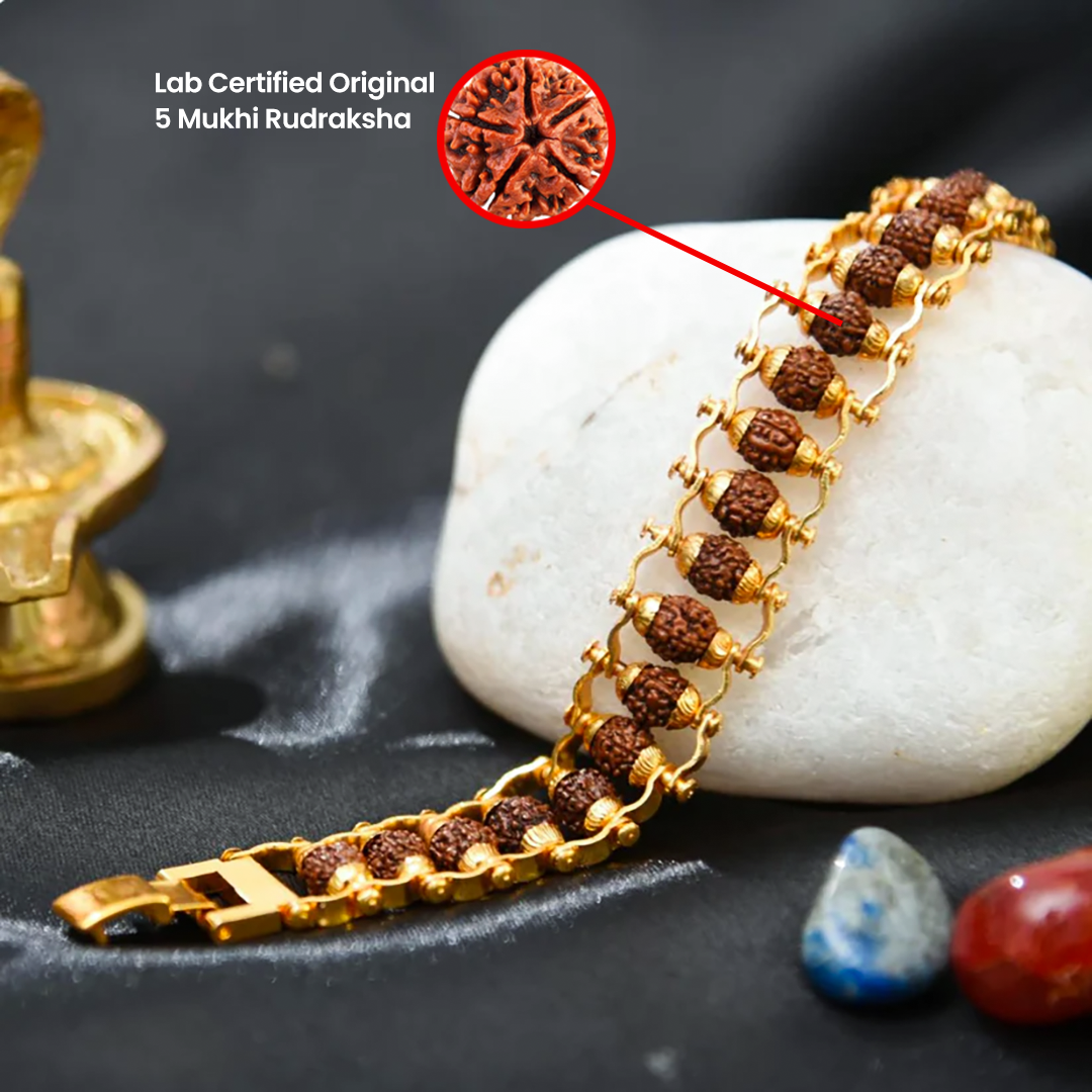 Vrishta Original Gold Plated 5 Mukhi Rudraksha Bracelet
