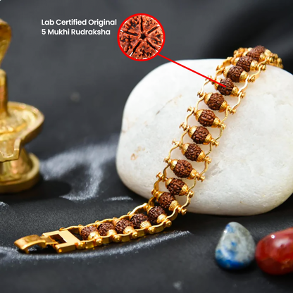 Vrishta Original Gold Plated 5 Mukhi Rudraksha Bracelet