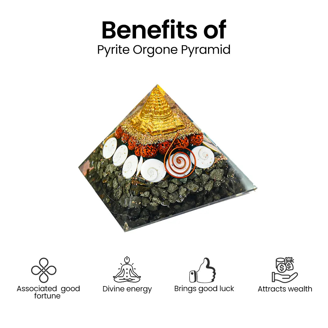 Vrishta Pyrite Orgone Pyramid 90 MM