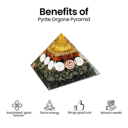 Vrishta Pyrite Orgone Pyramid 90 MM