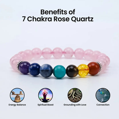 Affordable Vrishta 7 Chakra Rose Quartz Bracelet  for energy balance, spiritual growth and connection