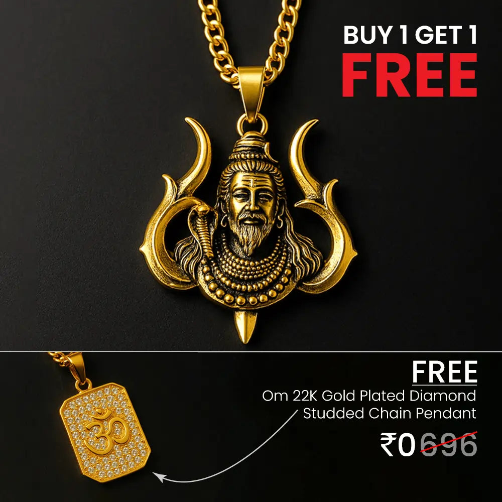 Vrishta Shankar Trishul 22K Gold Plated Chain Pendant featuring Lord Shiva face with Trishul