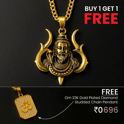 Vrishta Shankar Trishul 22K Gold Plated Chain Pendant featuring Lord Shiva face with Trishul