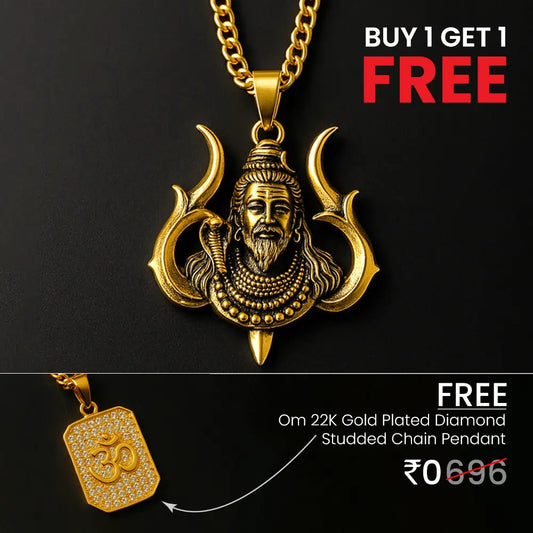 Vrishta Shankar Trishul 22K Gold Plated Chain Pendant featuring Lord Shiva face with Trishul